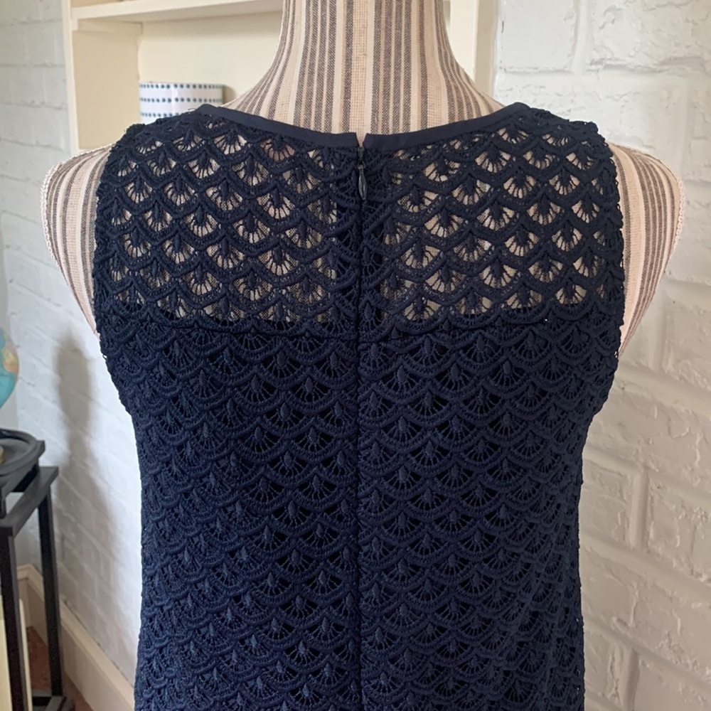 Loft Navy Blue Lace Overlay Sleeveless Dress - Picture 7 of 9